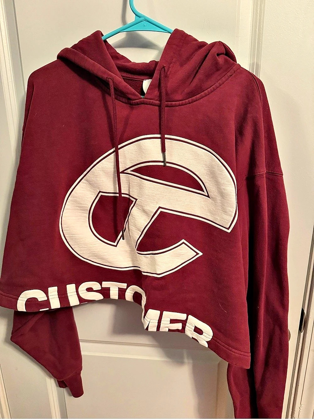 Telfar Crop Hoodie Graphic Cropped Hoodie Burgundy & Cream Size M/L